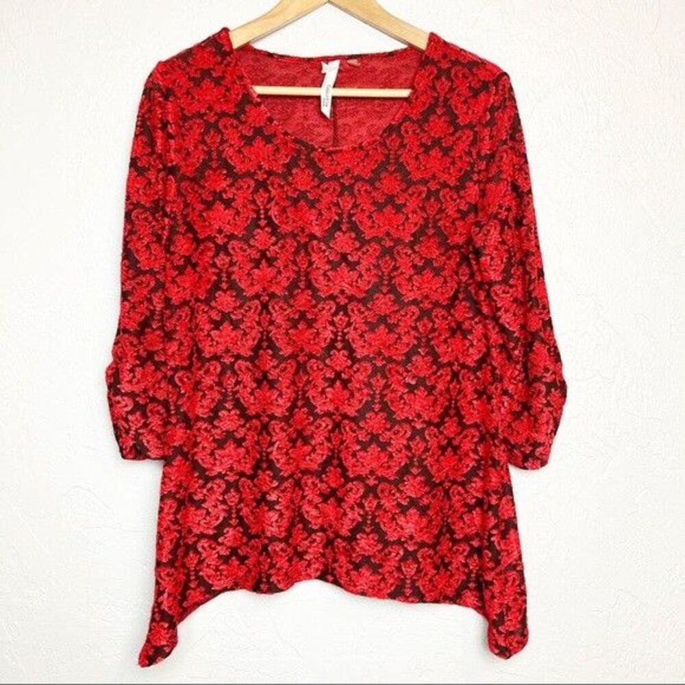 NY Collection Red Floral Top red and black